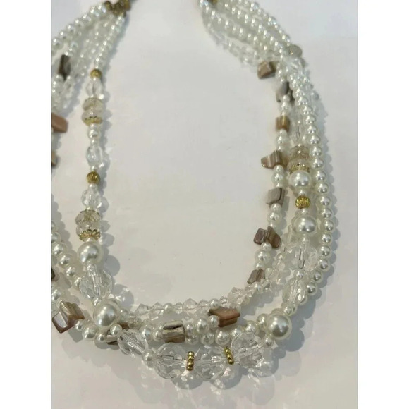 Vintage VTG Premier Designs 4-Stand White Mother Of Pearl Bead Necklace 19-21” - Picture 3 of 5
